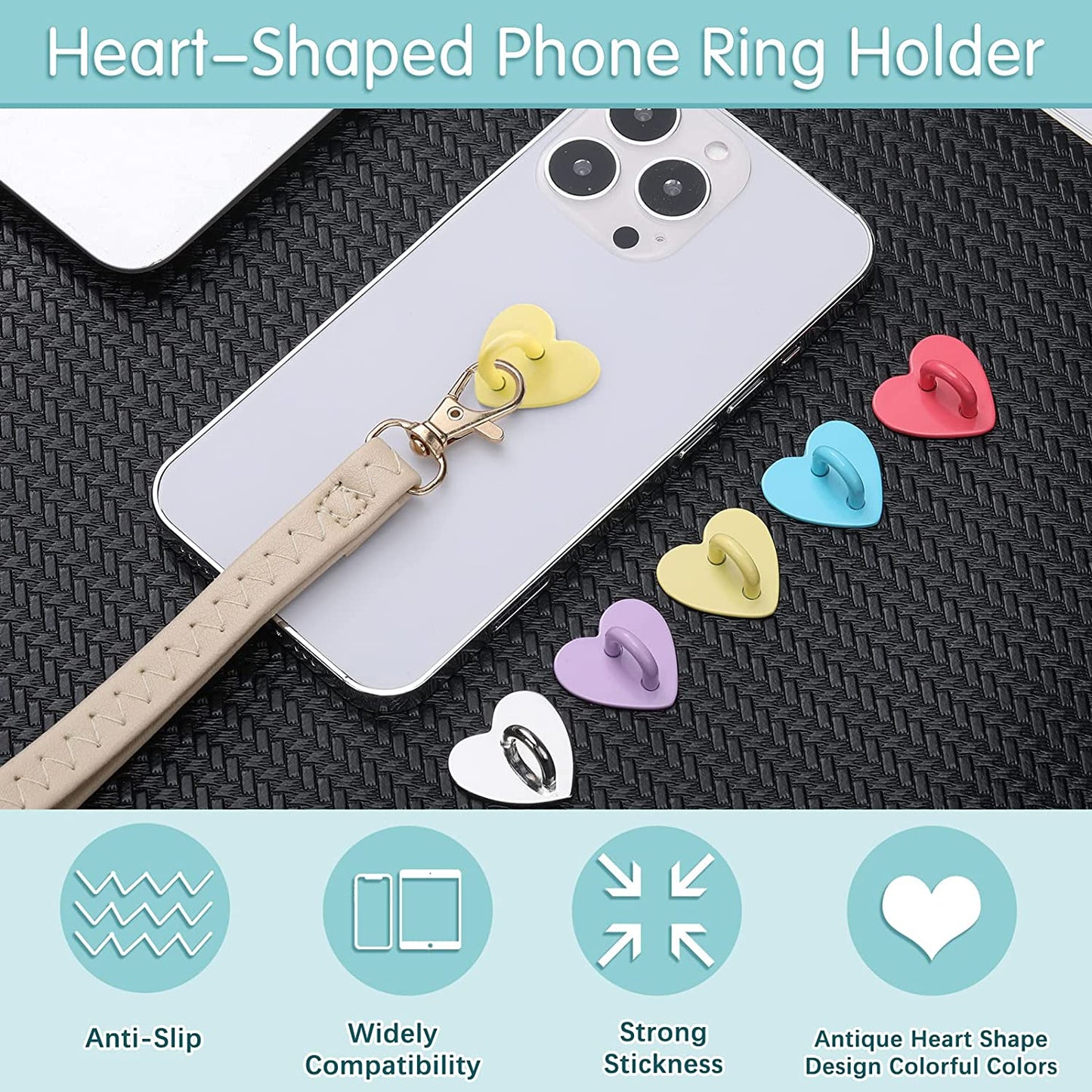 Lauwell 12 Pcs Cell Phone Finger Ring Adhesive Metal Phone Finger Grip Heart Shaped Cell Phone Ring Holder Phone Accessories Charm Loop Stand Phone Charm Hook for DIY Phone Case Pad Tablet Supplies  Lauwell   