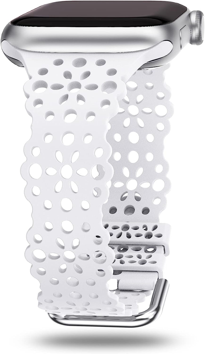 TOYOUTHS Compatible with Apple Watch Band Women 41Mm 40Mm 38Mm Soft Stretchy Silicone Lace Flower Cut-Outs Scalloped Breathable Waterproof Lacy Band for Iwatch Series 8 7 6 5 4 3 2 1 SE  TOYOUTHS White 41/40/38mm 
