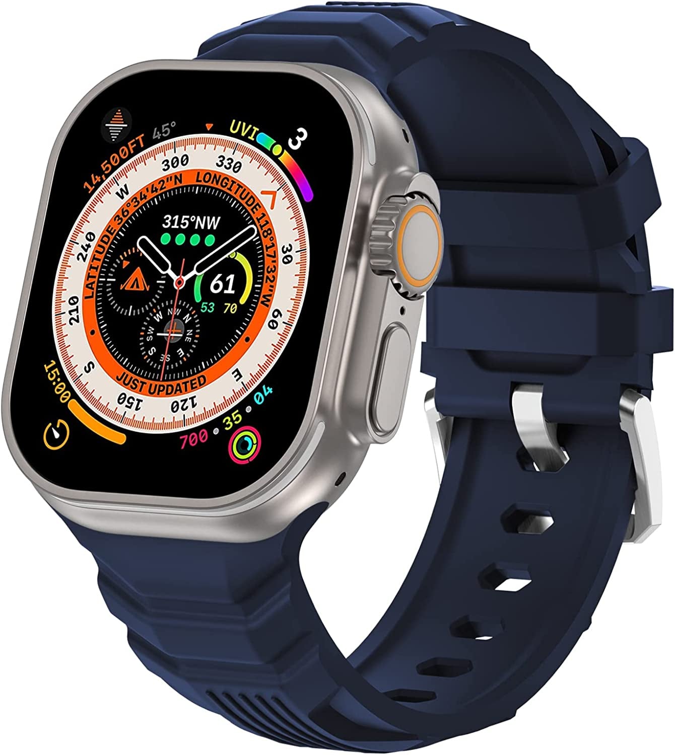 Bandiction Sport Band Compatible with Apple Watch Ultra Band 49Mm 45Mm 44Mm 42Mm, Soft Silicone Replacement Strap for Iwatch Series 8/7/6/5/4/3/2/1/Se/Ultra, Designed for Men  Bandiction Midnight Blue 42mm/44mm/45mm/49mm 