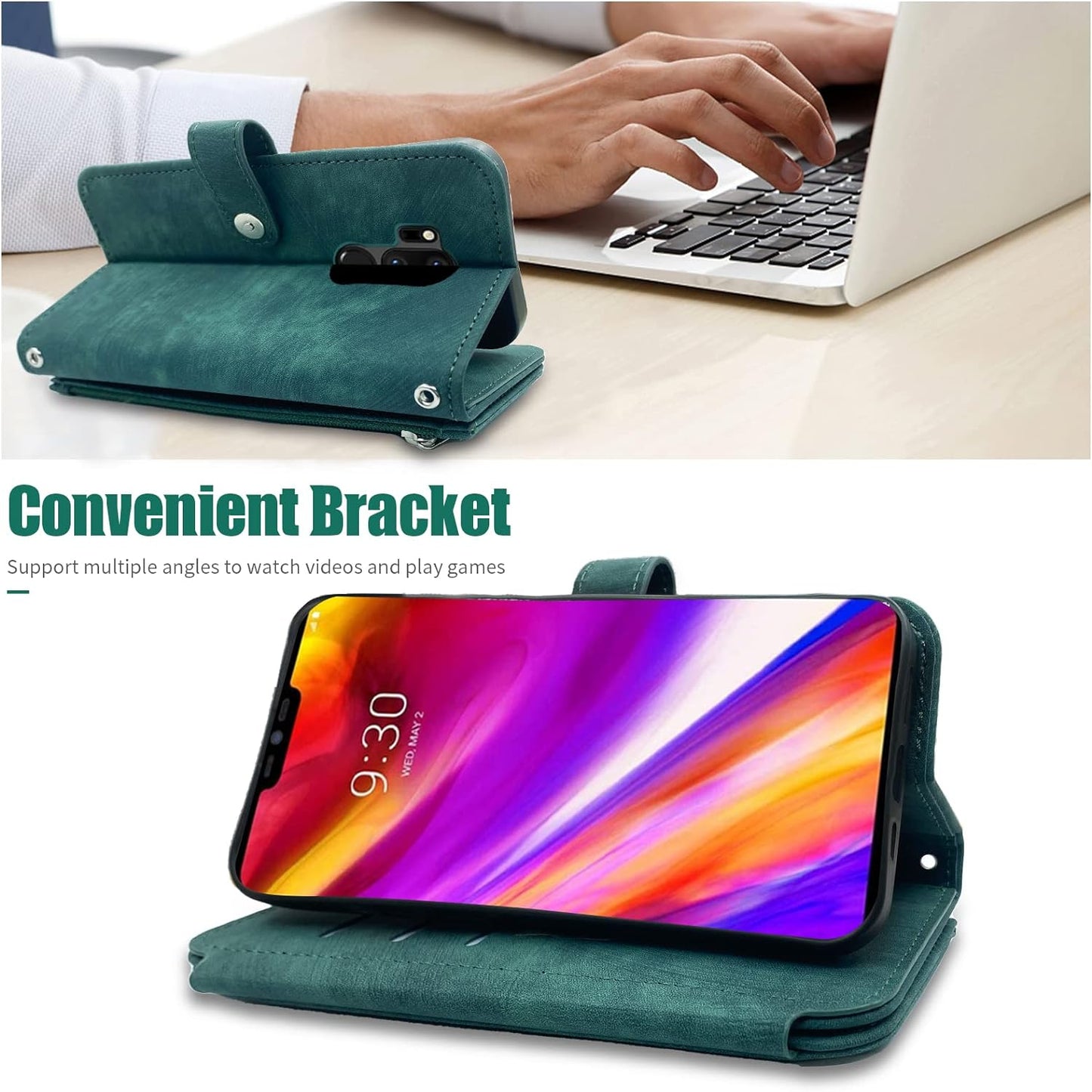 Compatible with LG G7 Thinq Wallet Case 9 Card Slots Retro Leather Flip Credit Card Holdercell Phone Cover for LGG7 One G 7 plus LG7 Fit Lg7Thinq 7G Thin Q G7+ G7Thinq Lgg7Thinq Women Men Green  Furiet   