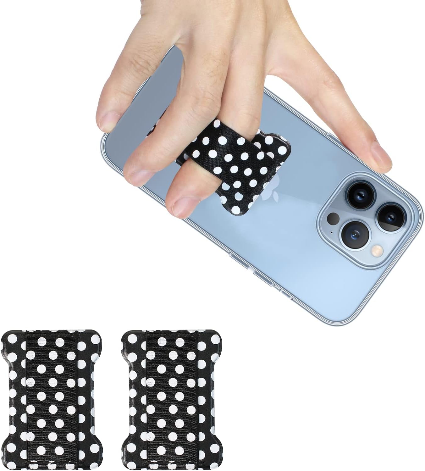 WUOJI Finger Strap Phone Holder - Phone Grip for Most Smartphones and Mini Tablets,Ultra Thin Anti-Slip Universal Cell Phone Grips Band Holder for Back of Phone -2Pack(Gold)  WUOJI Dot Black  