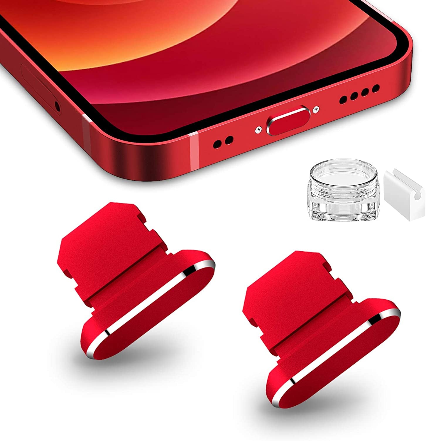 TITACUTE 2 Pack anti Dust Plugs for Iphone 14 Pro Max 13 11 12 Mini Dust Cover 8 Pin Dust Plug + Mini Storage Box Iphone Charging Port Plugs for Iphone Xs XR X 8 7 plus SE Airpods Ipad Mini Air Black  TITACUTE Red  