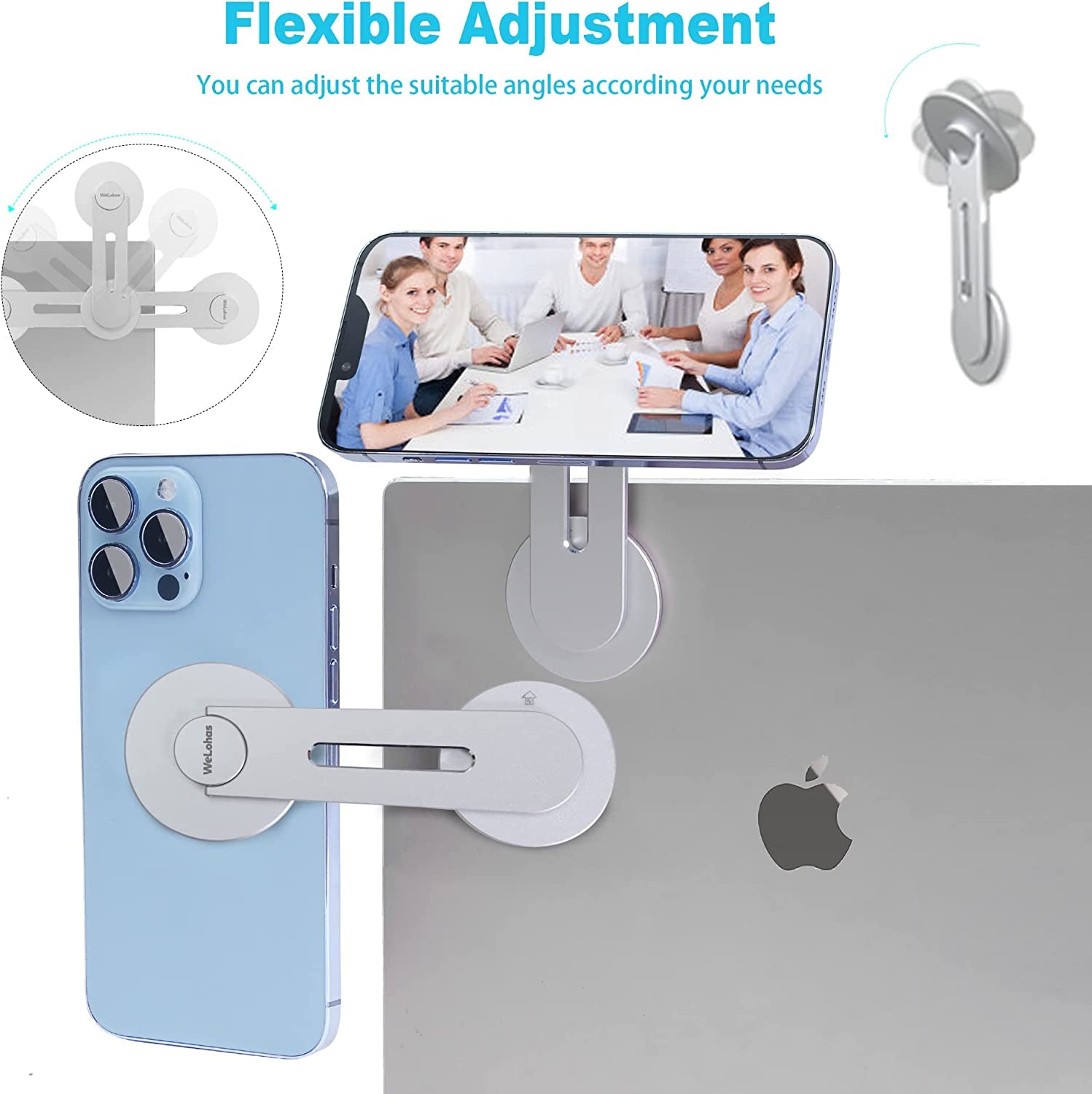 Welohas Magnetic Phone Holder for Laptop,Continuity Camera Mount for Ios 16/Macos 13 Ventura,Suitable for Imac,Desktop Computer,Tesla Model 3/X/Y/S & Iphone 14/13/12,Adjustable Laptop Phone Holder  WeLohas   