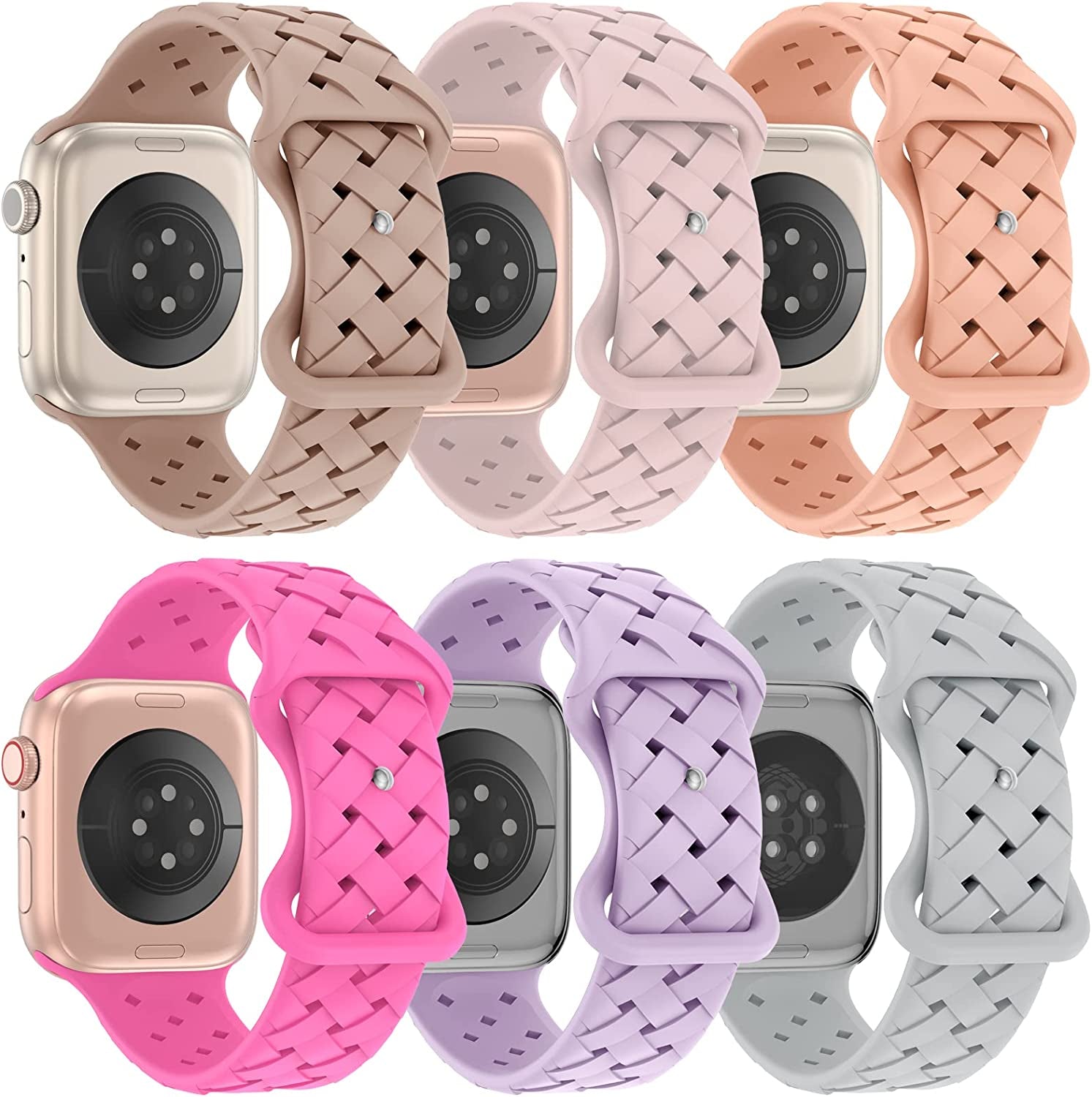 DYKEISS 6 Pack Sport Silicone Band Compatible with Apple Watch Band 41Mm 45Mm 40Mm 44Mm 38Mm 42Mm 49Mm for Women Men, Breathable Soft Replacement Strap for Iwatch Ultra Series 8/7/SE/6/5/4/3/2/1  DYKEISS Milk Tea/Sand Pink/Cantaloupe/Hot Pink/Lavender/Grey 38mm/40mm/41mm 
