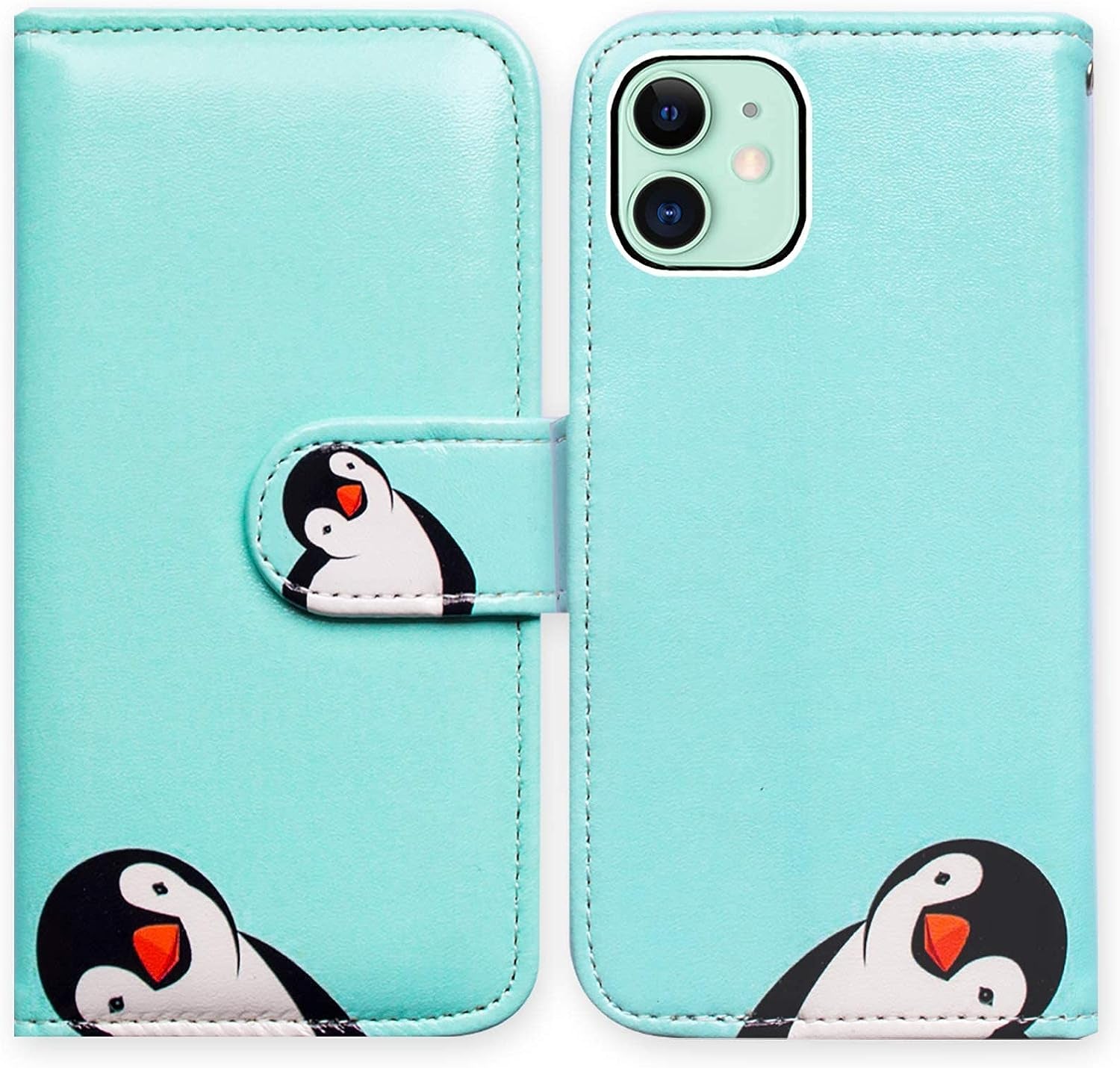 Bcov Iphone 13 Case,Blue Butterfly Flowers Rose Leather Flip Phone Case Wallet Cover with Card Slot Holder Kickstand for Iphone 13  Bcov Black White Penguin  