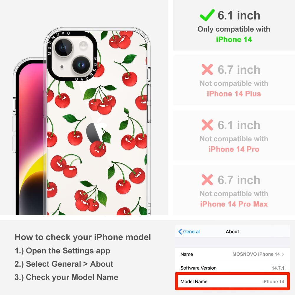 MOSNOVO Compatible with Iphone 14 Case, [Buffertech 6.6 Ft Drop Impact] [Anti Peel off Tech] Clear TPU Bumper Women Girl Phone Case Cover with Cute Cherry Designed for Iphone 14 6.1"  MOSNOVO   