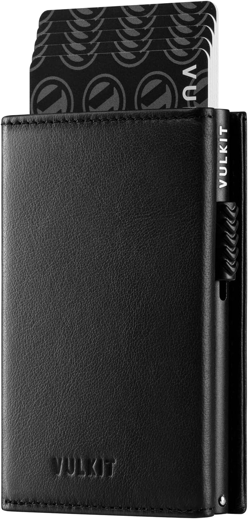 VULKIT Card Holder Wallet with Coin Pocket Magnetic Closure Pop up Cards with ID Window Leather Wallet for Cash & Credit Cards  VULKIT Top Grain Cowhide - Black  
