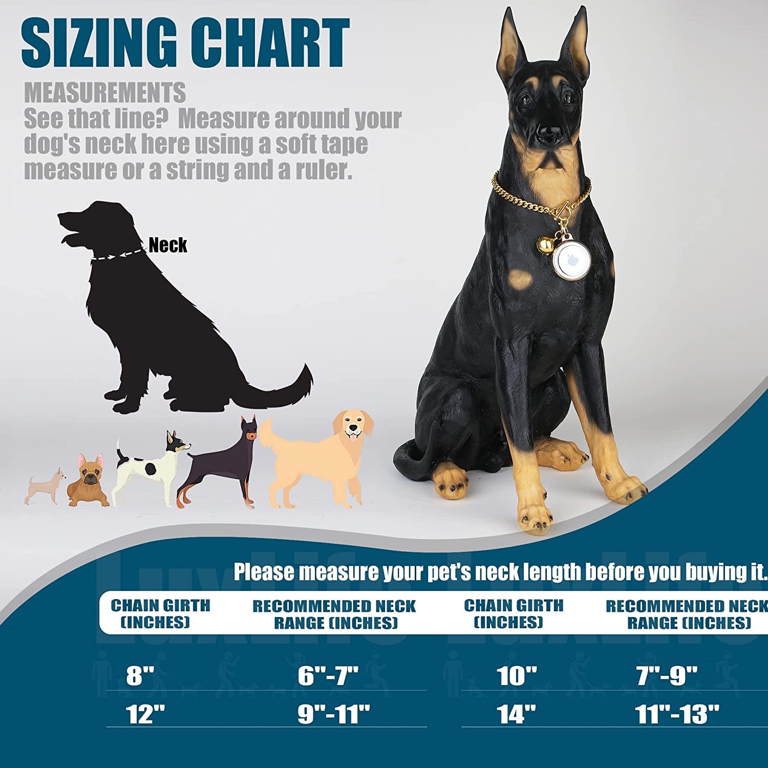 Idofas Airtag Dog Collar Holder Dog Airtag Holder Cuban Link Dog Chain 6Mm Gold Dog Chain with Bell,Dog Tag & Airtag Dog Collar Holder Stainless Steel Metal Necklace for Puppy Small Medium Dogs(12")  iDofas   