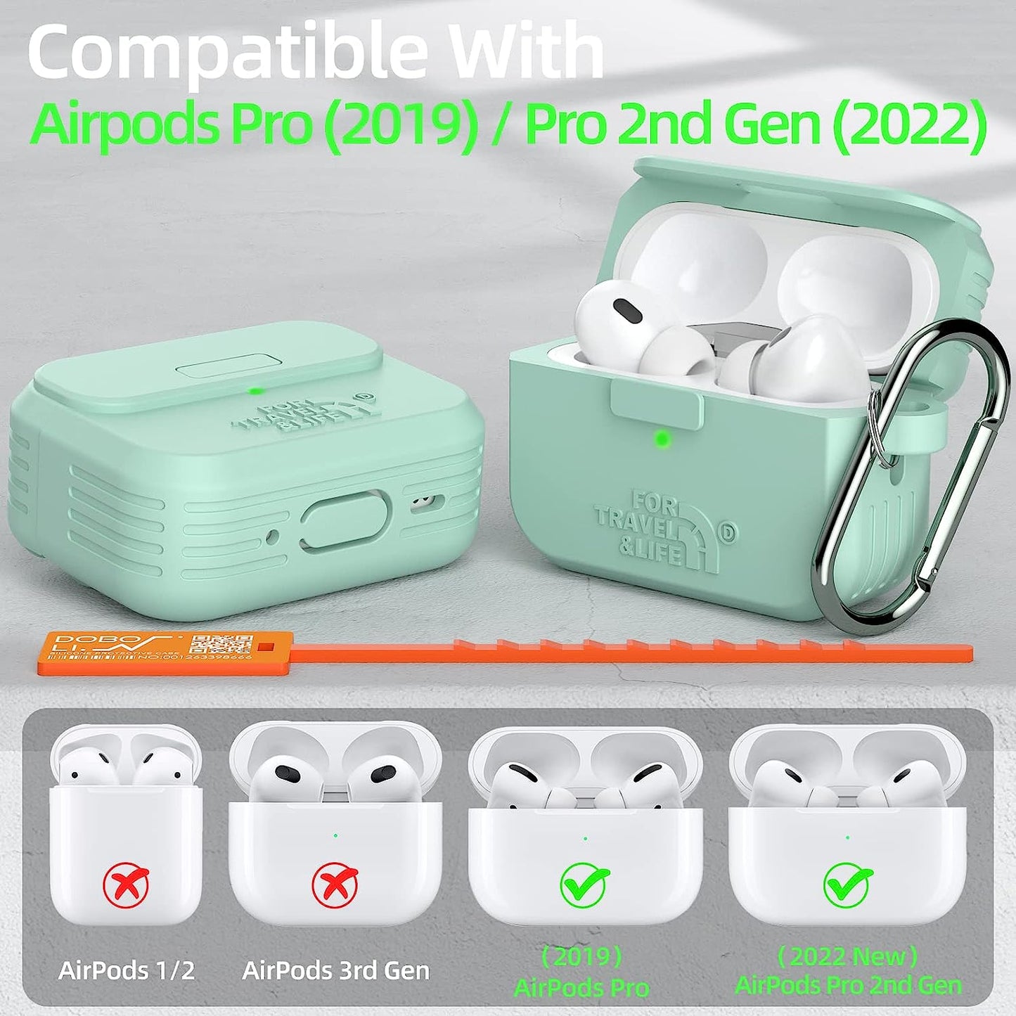 Airpods Pro 2Nd/1St Generation Case Cover,Secure Lock Full Protective Silicone Skin Accessories for Women Men with Apple Airpods Pro 2022/2019 Charging Case,Design by Doboli,Matcha Green  Doboli   