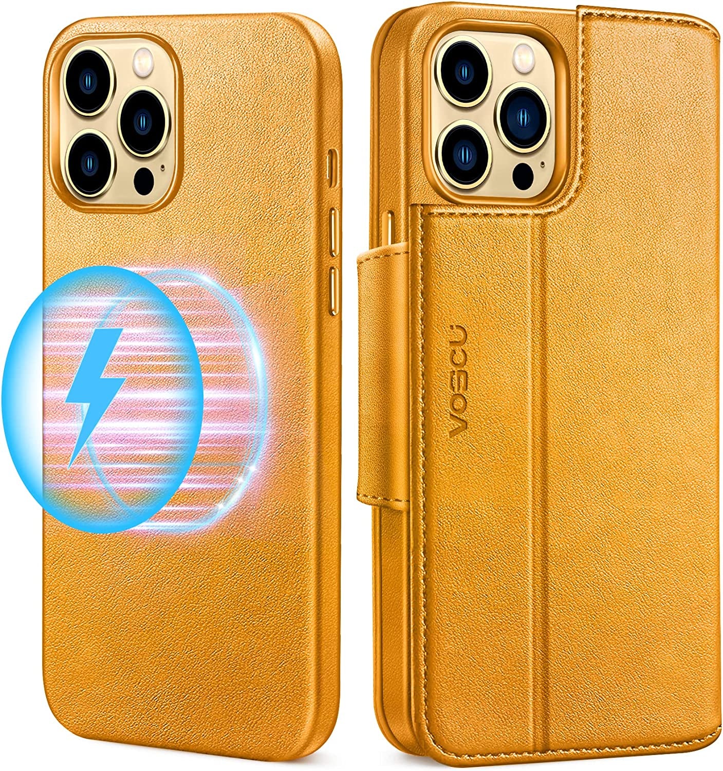 Voscu Detachable Wallet Case for Iphone 13 Pro Max 6.7'' Compatible with Magsafe, Support Wireless Charger, Vegan Leather Flip Folio Magnetic Phone Case with Card Holders [RFID Blocking]-Sierra Blue  voscu Golden Brown for iPhone 13 Pro Max  