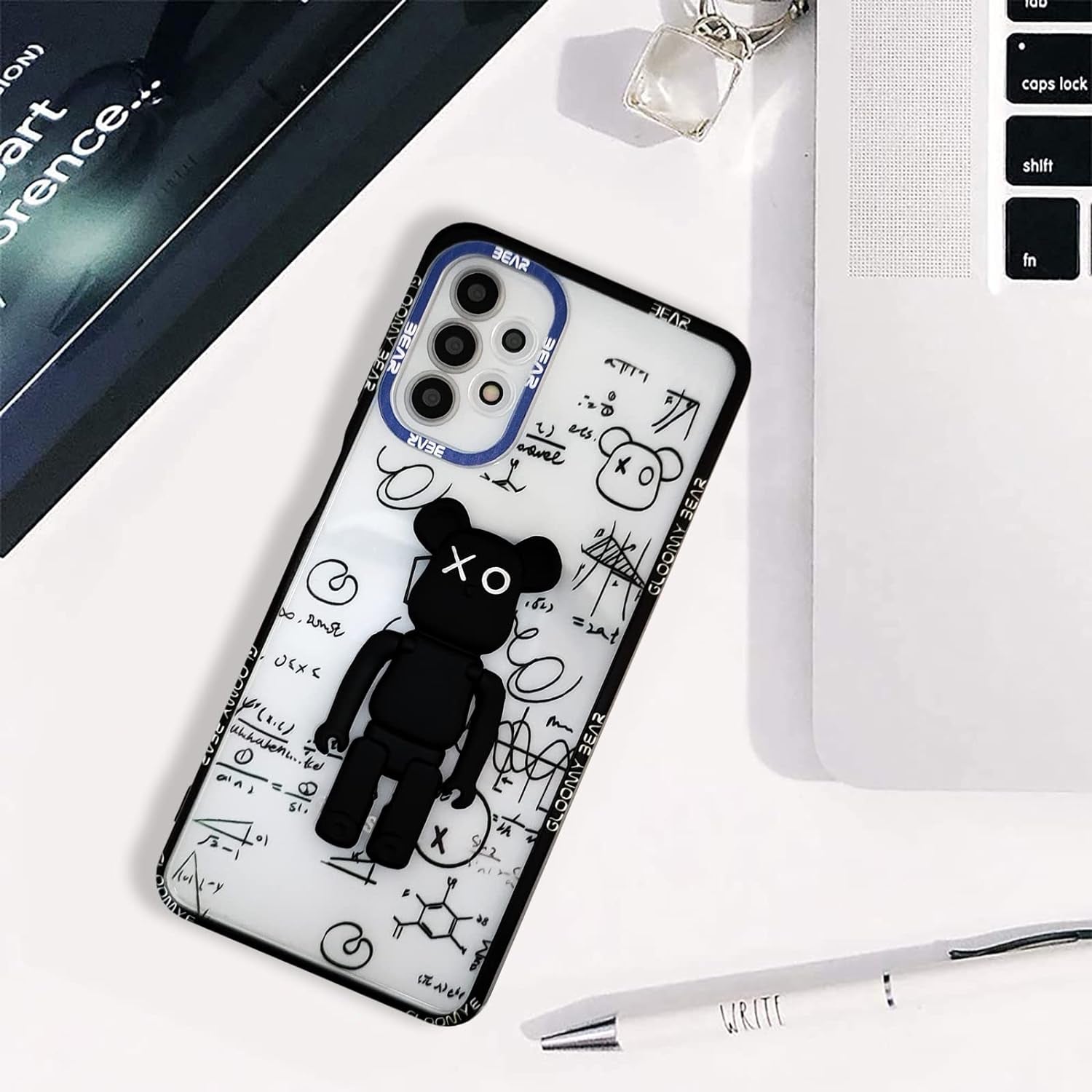 DOWINTIGER Samsung Galaxy A53 5G Case - Cool Designer 3D Bear with Kickstand Design for Boys Men, Street Fashion Soft Flexible Slim TPU Camera Lens Protective Clear Cover for Galaxy A53 - Black Bear  DOWINTIGER   