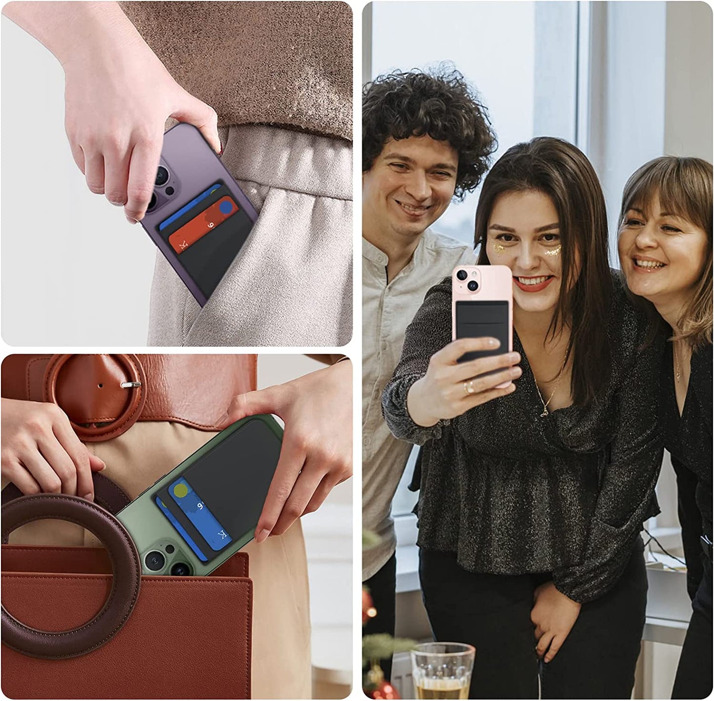 Imluckies Magnetic Wallet for Iphone Magsafe, Double Stretchy Fabric Pocket Wallet, Magnet Credit ID Card Wallet Holder for Iphone 14 Pro Max / 14 Pro / 14 plus / 14/13/12 Series Mini, Black  imluckies   