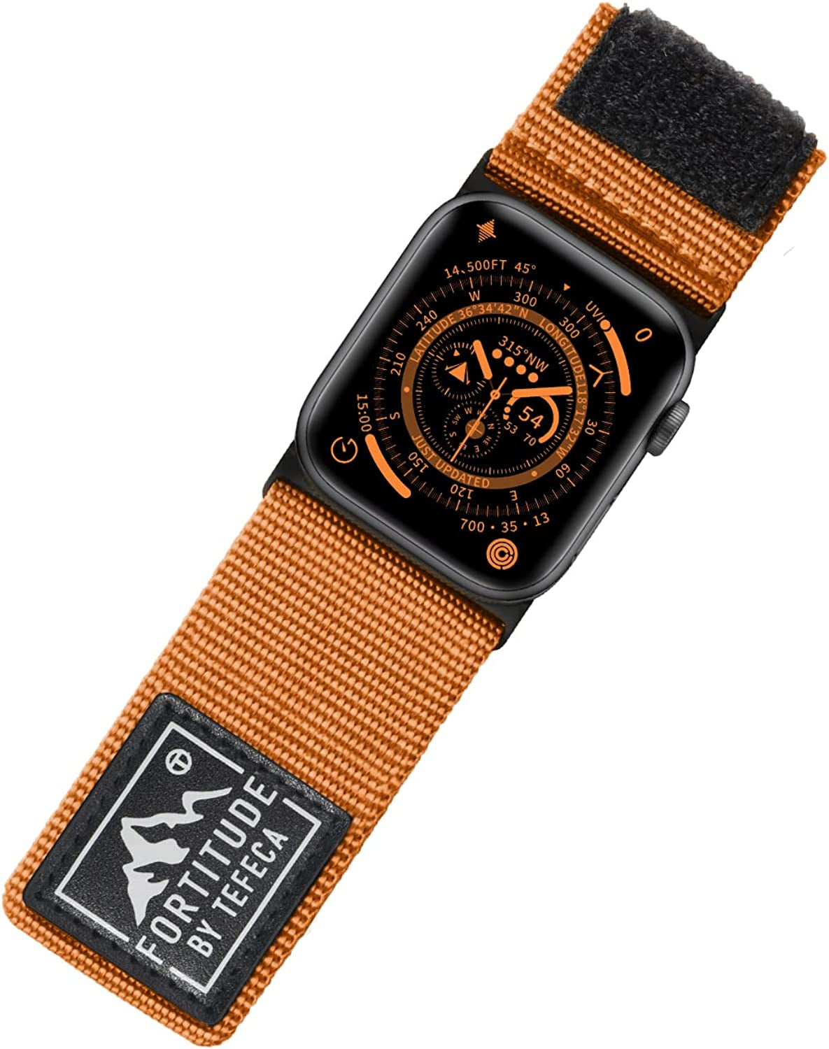 Tefeca Fortitude Series Adjustable Band for Apple Watch/Apple Watch Ultra  Tefeca Ultra Wide Orange Nylon 49/45/44/42mm Extra Large 