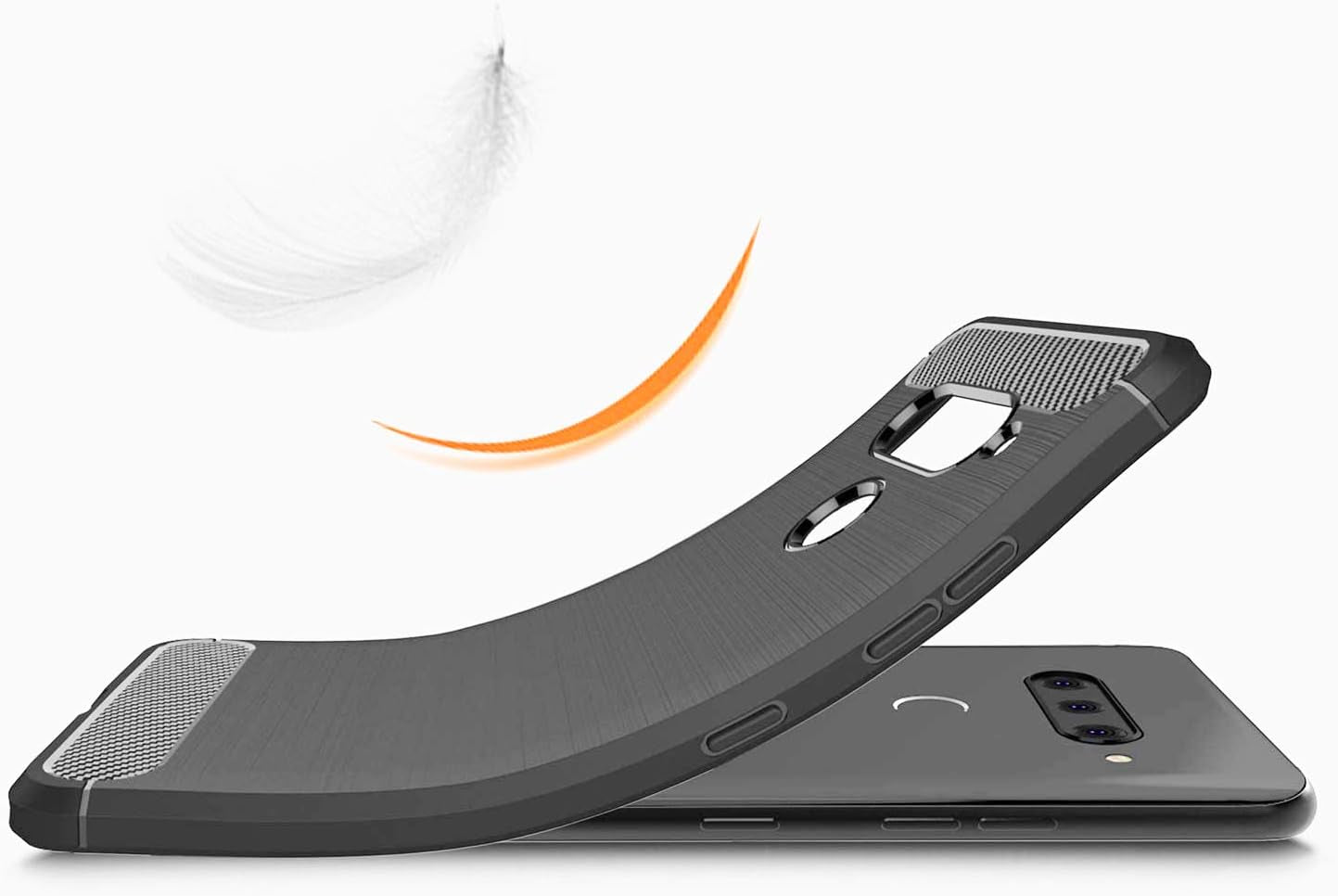 Gtelectro Brushed Carbon Fiber Texture Soft Flexible TPU Shockproof Protective Case Cover for LG V40 Thinq (Black)  GTElectro   