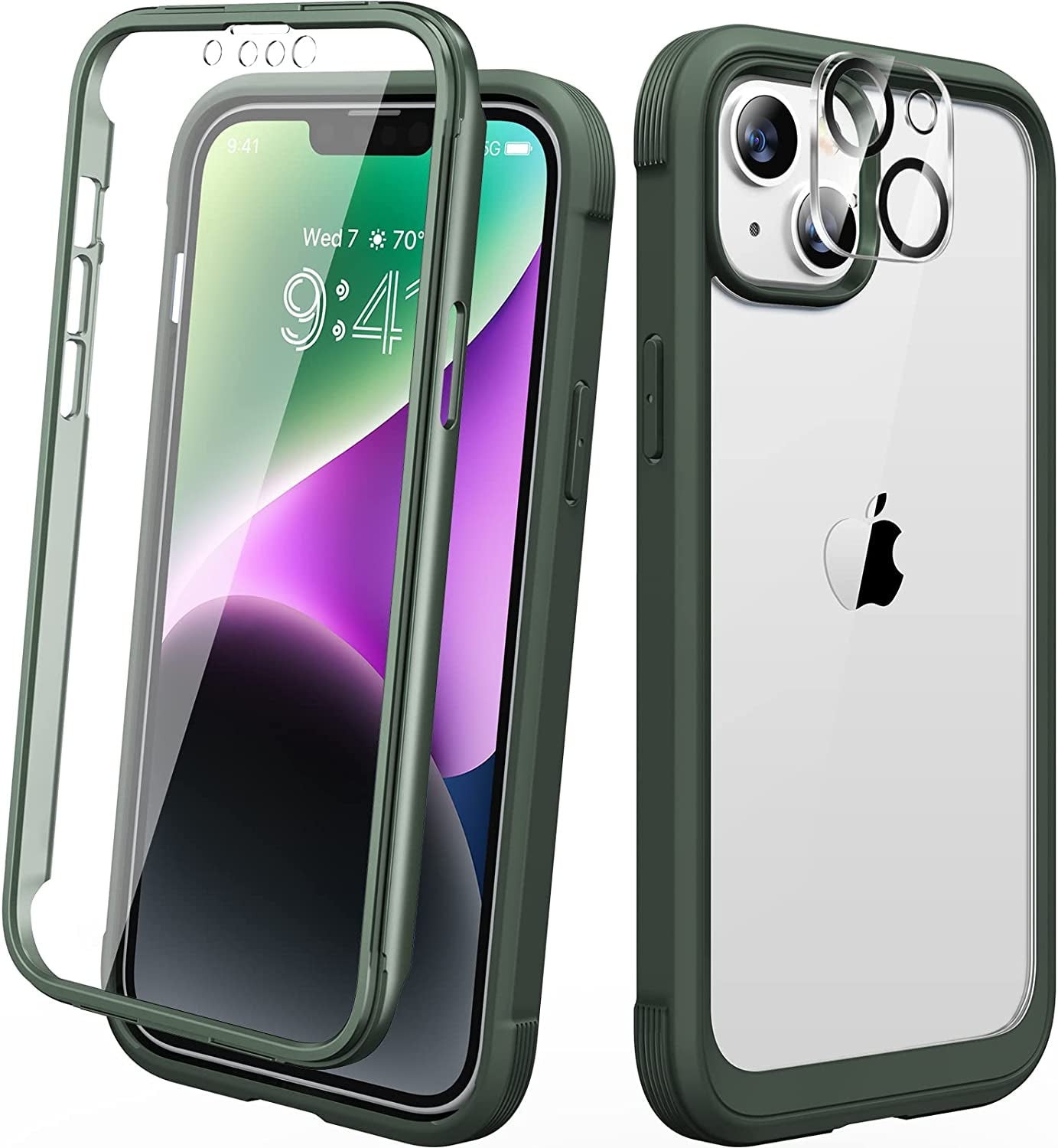 Diaclara Designed for Iphone 14 Case, Full Body Rugged Case with Built-In Touch Sensitive Anti-Scratch Screen Protector, with Camera Lens Protector for Iphone 14 6.1" (Clear Blue)  Diaclara Pine Green  