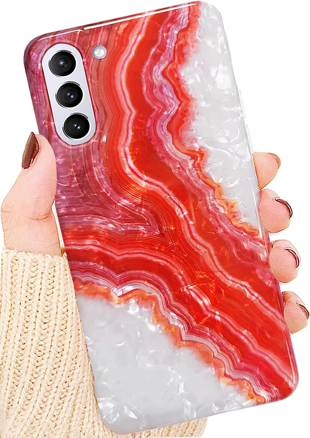 J.West Designed for Samsung Galaxy S21 Case Shiny Glitter Pink Marble Slim Fit Flexible Soft Silicone Rubber TPU Bumper Cover Skin Shockproof Protective Phone Case for Galaxy S21 5G Case  J.west Red  