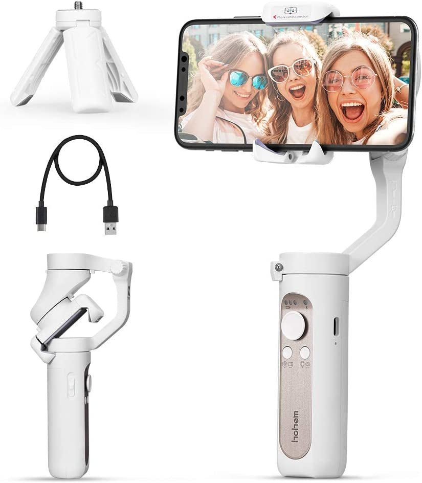 Gimbal Stabilizer for Smartphone, 3-Axis Phone Stabilizer with Tripod, Foldable Phone Gimbal for Android and Iphone 14 PRO MAX, Stabilizer for Video Recording with 600° Auto Rotation - Hohem Isteady X  hohem Technology Co., LTD. white  
