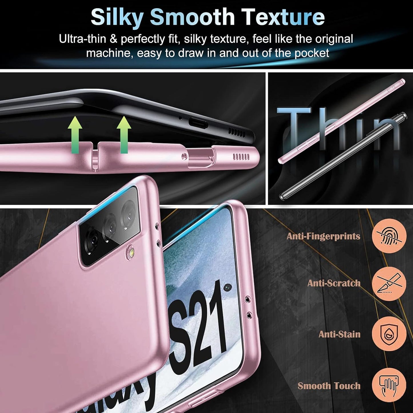 Ultra Thin Case for Samsung Galaxy S21 5G, New Premium Material Slim Phone Case [Silky Touch & Anti-Fingerprint] Matte Texture Hard Plastic Back Cover with Camera Protection for Samsung S21 5G (Pink)  Gxmeuie   