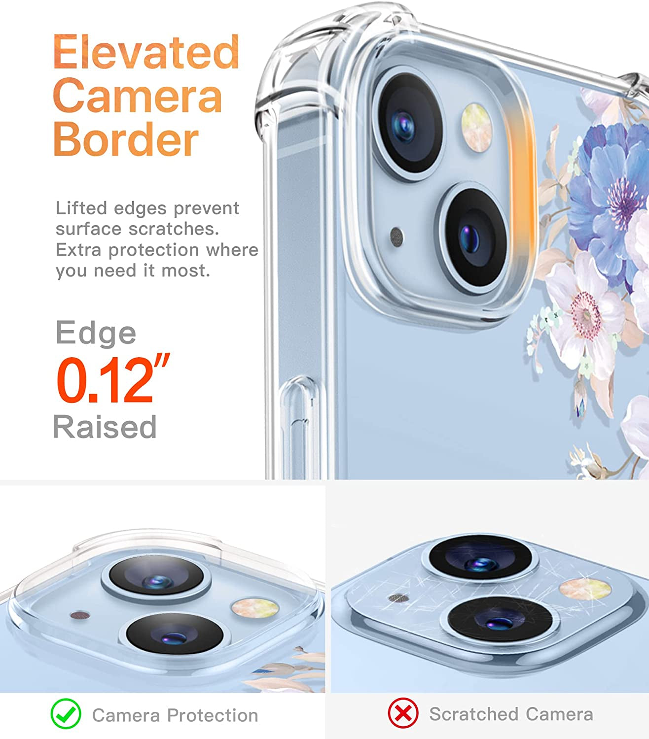 GVIEWIN Compatible with Iphone 14 Case with Screen Protector+Camera Lens Protector, Soft Shockproof Clear Floral Phone Protective Cover for Women, Flower Pattern Design 6.1" (Alyssum/Blue)  GVIEWIN   