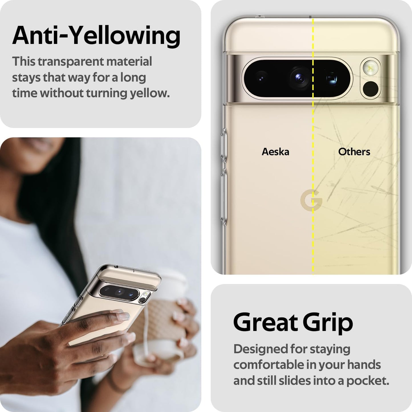 Aeska Clear Case for Google Pixel 8 Pro, Ultra [Slim Thin] Flexible Scratch Resistant Transparent TPU Shockproof Gel Rubber Soft Silicone Protective Phone Case Cover for Google Pixel 8 Pro (Clear)  Aeska   