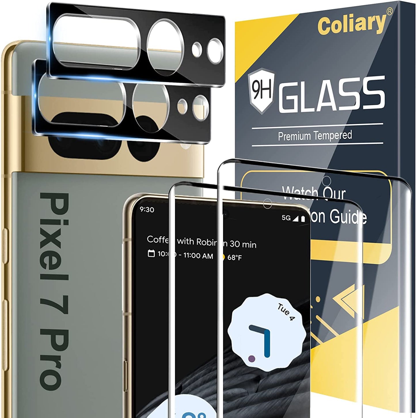 [2+2 Pack] for Google Pixel 7 Pro Screen Protector, 9H Tempered Glass, Ultrasonic Fingerprint Compatible, 3D Curved, HD Clear Scratch Resistant for Google Pixel 7 Pro 5G Glass Screen Protector  Coliary   