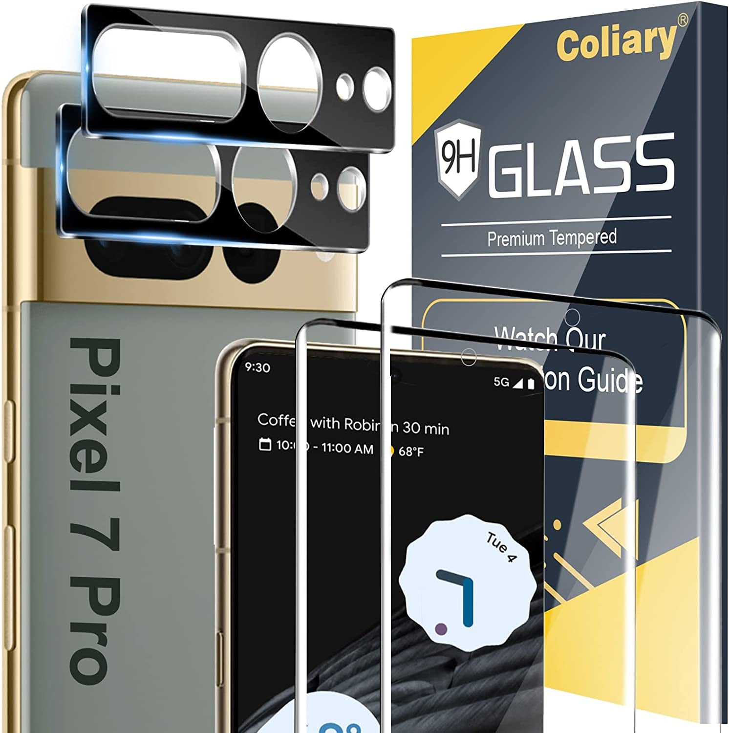 [2+2 Pack] for Google Pixel 7 Pro Screen Protector, 9H Tempered Glass, Ultrasonic Fingerprint Compatible, 3D Curved, HD Clear Scratch Resistant for Google Pixel 7 Pro 5G Glass Screen Protector  Coliary   