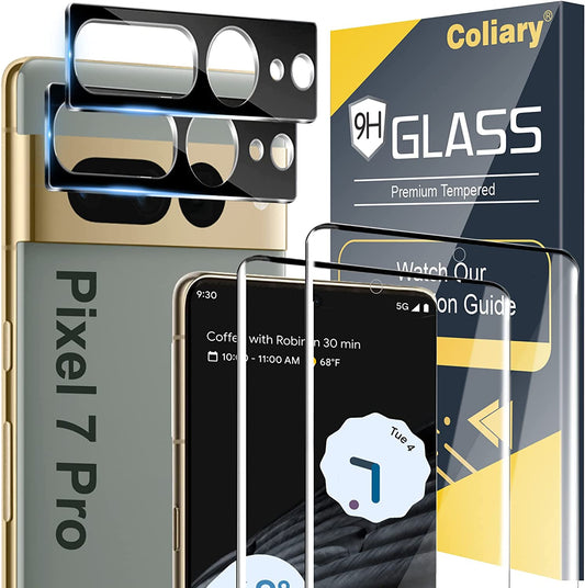 [2+2 Pack] for Google Pixel 7 Pro Screen Protector, 9H Tempered Glass, Ultrasonic Fingerprint Compatible, 3D Curved, HD Clear Scratch Resistant for Google Pixel 7 Pro 5G Glass Screen Protector  Coliary   