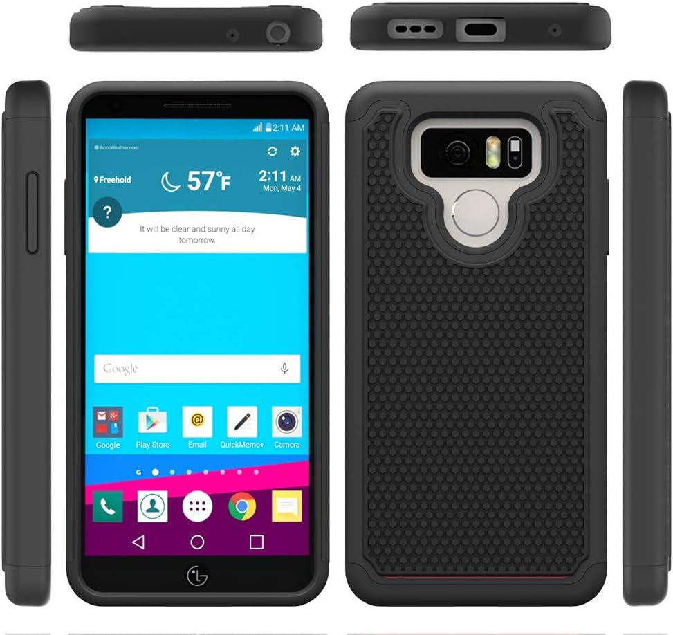 Phone Case for LG G6 with Tempered Glass Screen Protector Cover and Cell Accessories Slim Hard Hybrid Rugged Heavy Duty Silicone LGG6 Thinq LG6 Thin Q G 6 plus G6+ 6G VS988 H872 Cases Women Men Black  NSS   