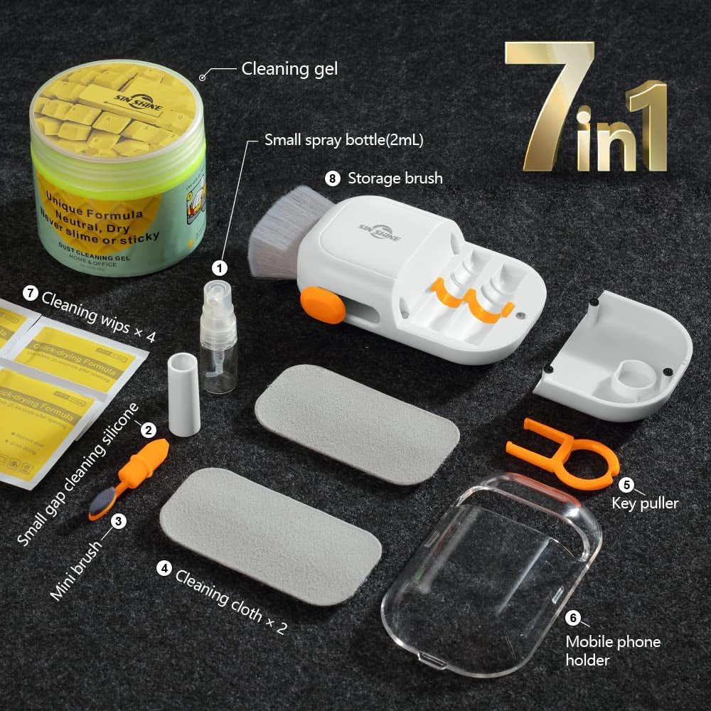SIN SHINE 7-In-1 Electronics Cleaner Kit - Keyboard Cleaner, Dust Cleaning Mud, Laptop Cleaner Set with Cleaning Gel - Electronic Cleaner Box for PC Monitor, TV, Phone, Computer (Bbh01-Tz-White)  SIN SHINE   