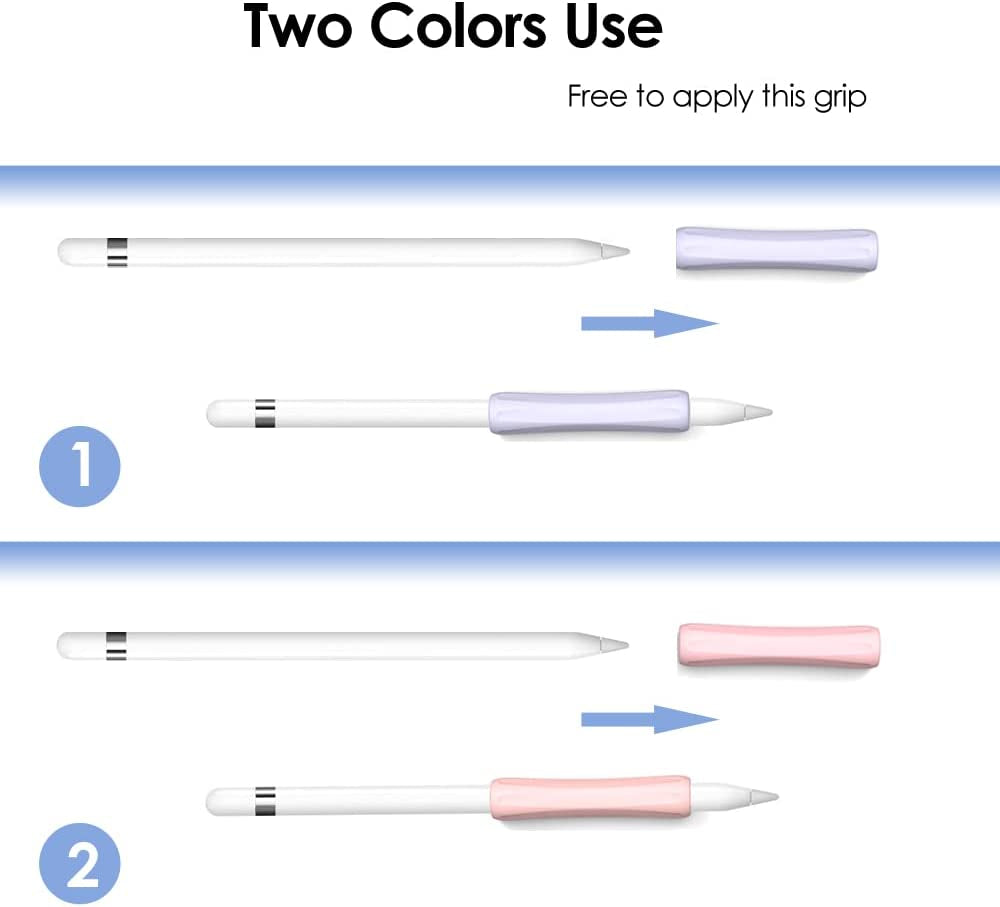 Proelife 2-Pack Ergonomics Grip Holder Anti-Rolling Protective Sleeve Cover for Apple Pencil 2Nd & 1St Gen 2022-2018 Ipad Pro 12.9'' 11''/Air 10.9'' Stylus Accessory Kits (Pink/Purple)  ProElife   