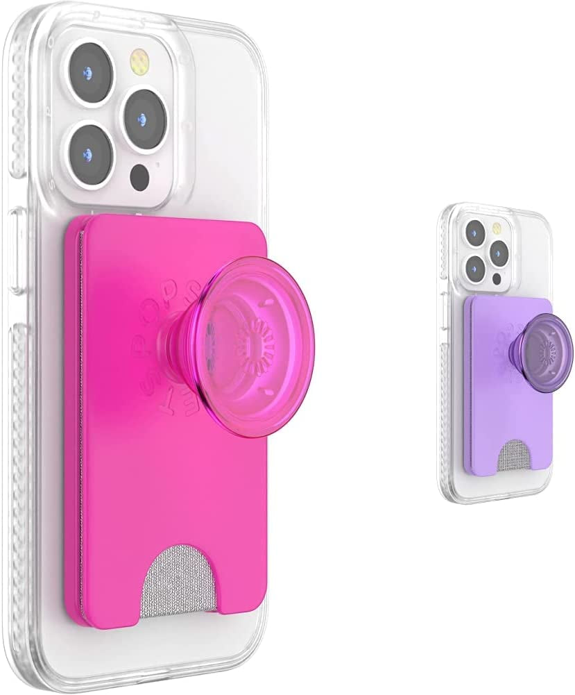 Popsockets Phone Wallet with Expanding Grip, Phone Card Holder, Wireless Charging Compatible, Wallet for Magsafe - White Clear  PopSockets Magenta Wallet + Wallet - Lavender 