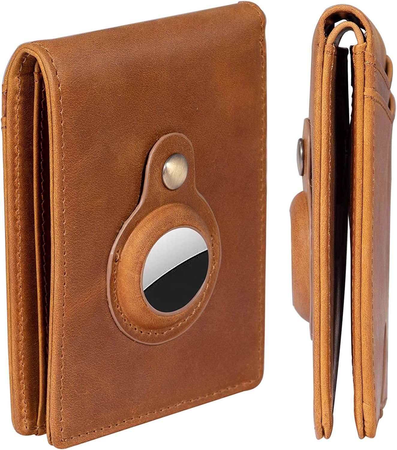 Airtag Wallet Case Leather Bifold Wallet for Air Tag GPS Tracker RFID Slim Front Pocket Wallet for Men (Leather Bifold Wallet)  Fundykee   