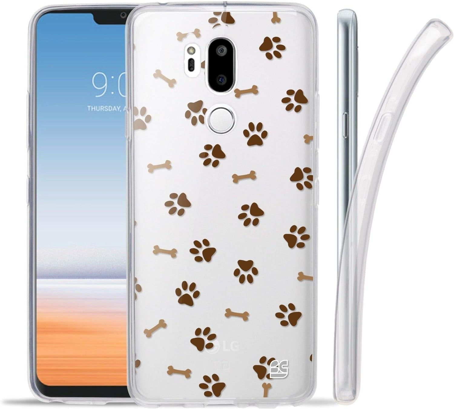 Goldenbeetle GB Flexible TPU Ultra Lightweight Cover [Scratch-Proof] Gel Skin Case Compatible with LG G7 Thinq / G7+ G710 (White Rosy Heart)  GoldenBeetle Paws And Bones  
