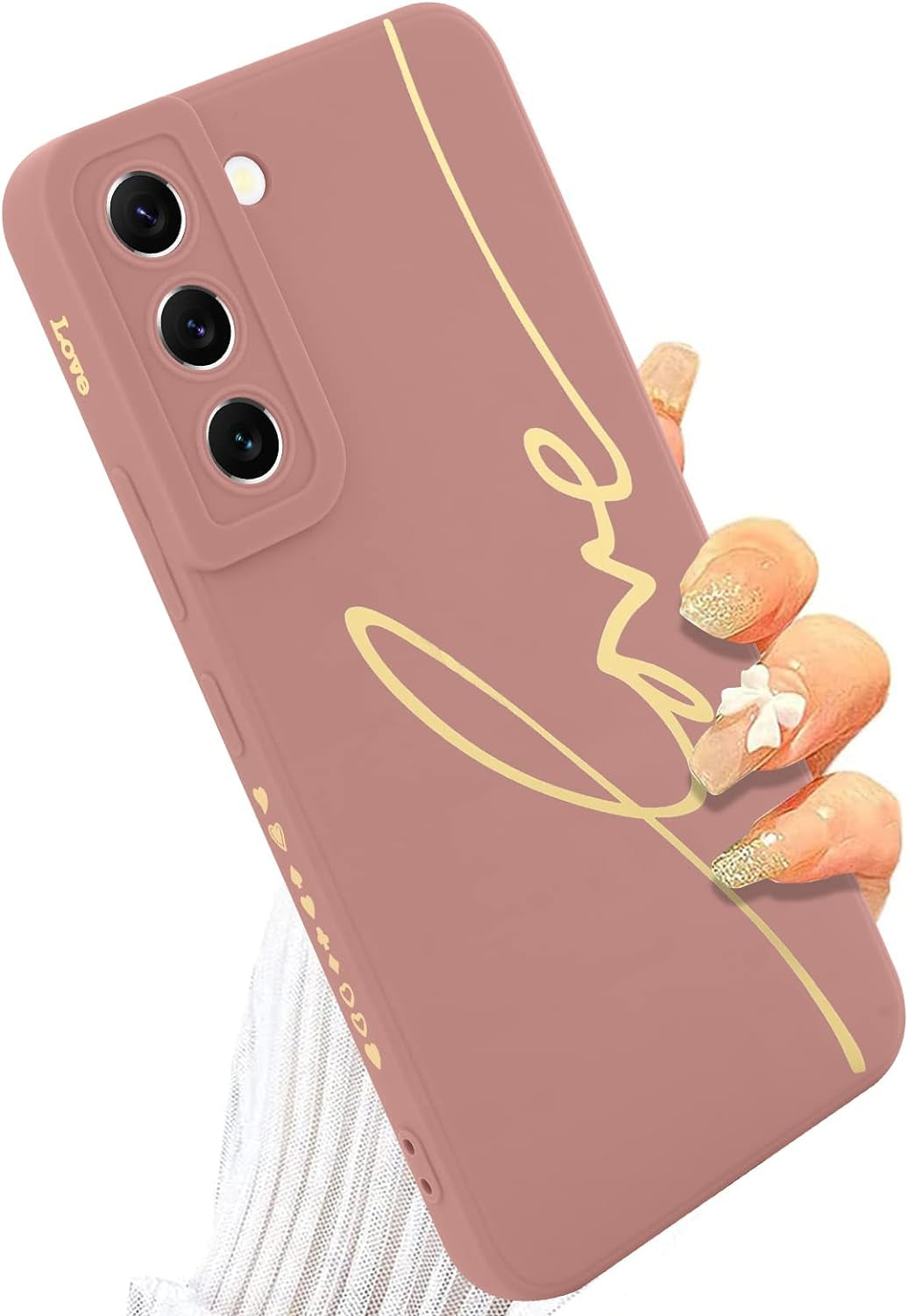 MOWIME for Samsung Galaxy S22 plus Case, Back Cute Plating Love Letter Graphic with Anti-Fall Lens Cameras Cover Protection Soft TPU Shockproof Anti-Fingerprint Phone Cases for Women Girls Men-Pink  MOWIME   