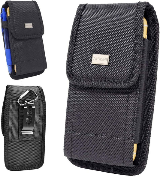 AISCELL Rugged Black Canvas Nylon Pouch Carrying Case Metal Belt Clip Holster for Oneplus Nord N30 5G, Nord N300 5G, 11,10T 5G,10 Pro,Nord N20 5G,Nord N200,Oneplus 9 (Fit Protective Case Cover On)  AISCELL   