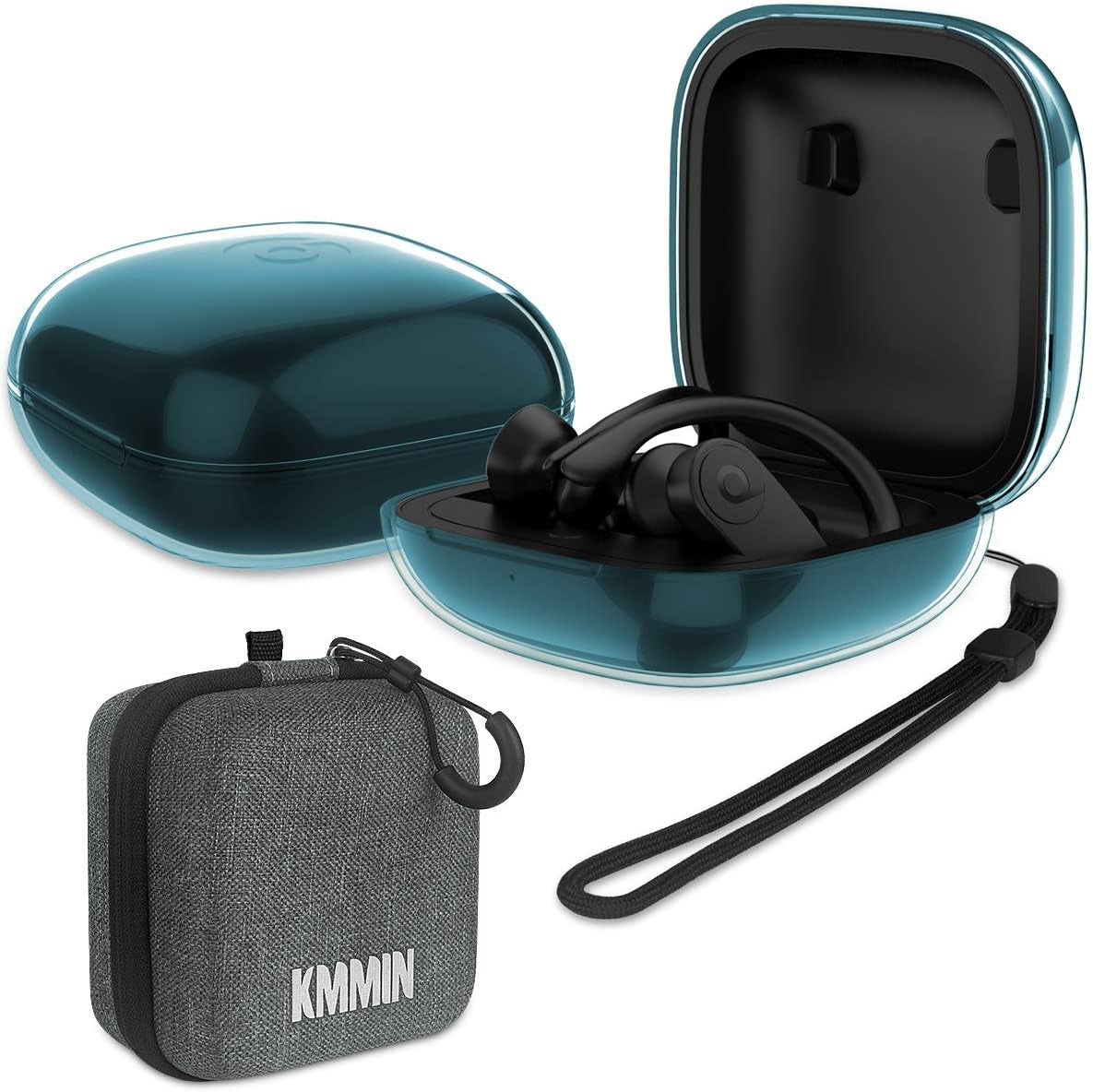 Clear Cover for Powerbeats Pro Case, KMMIN Transparent Case Cover for 2019 Newest Beats Powerbeats Pro Soft TPU Portable Shockproof Scratch-Resistant Skin with Anti-Lost Lanyard and Storage Case  KMMIN   