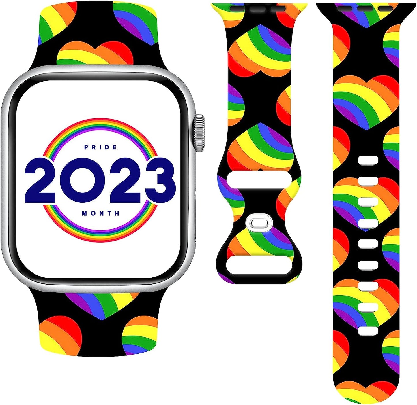 Summer Tropical Floral Watch Band Compatible with Apple Watch 38Mm 40Mm 41Mm 42Mm 44Mm 45Mm, Palm Tree Pattern Silicone Replacement Bands Wristbands Strap Compatible with All Iwatch Series  WANSENCE Pride Love-1 42mm/44mm/45mm 