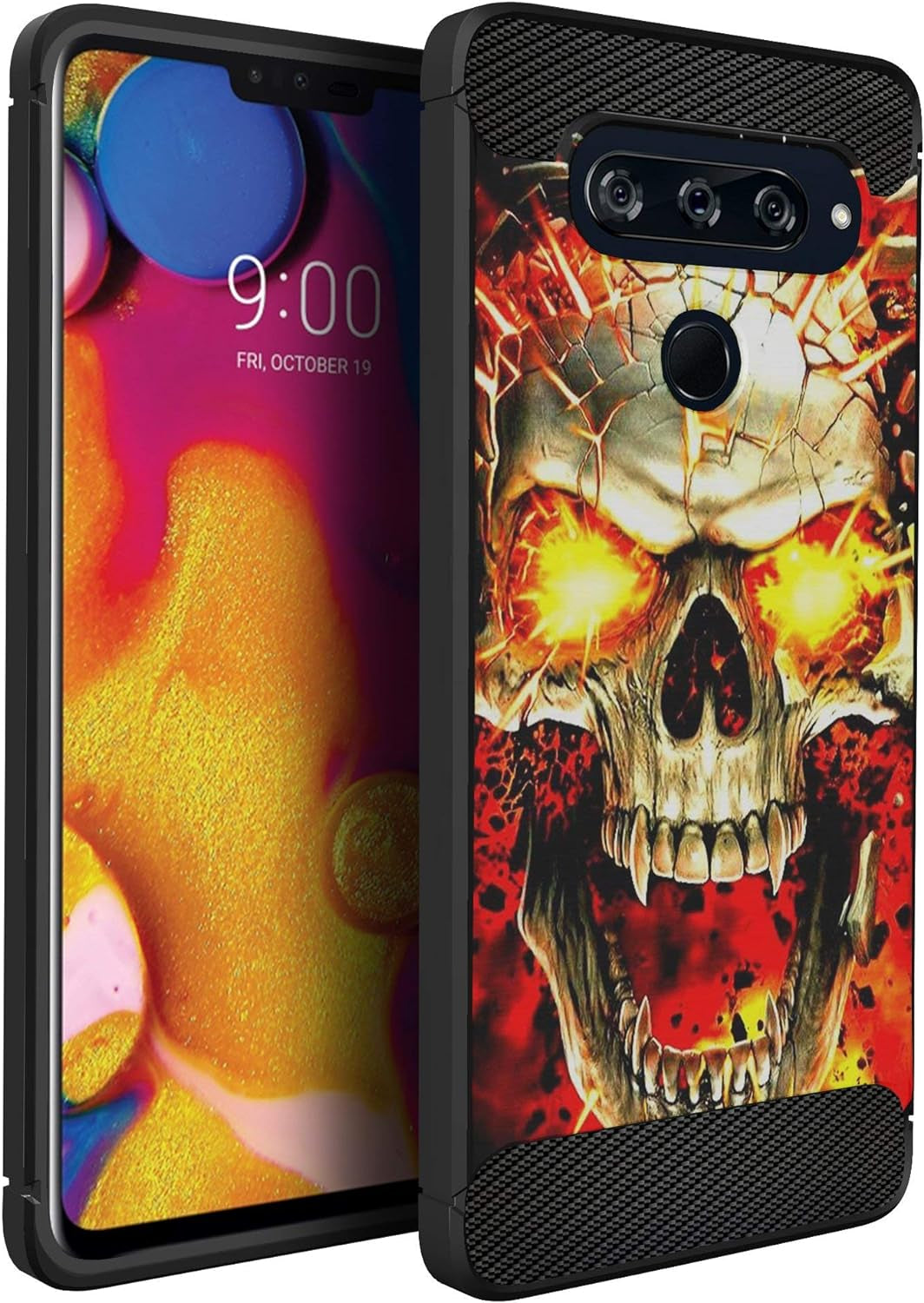 Casesondeck Case Compatible with LG V40 Thinq - Soft Fitted Flexible TPU Cover Shock Protection (Blue Future Skull)  CasesonDeck Fire Skull  