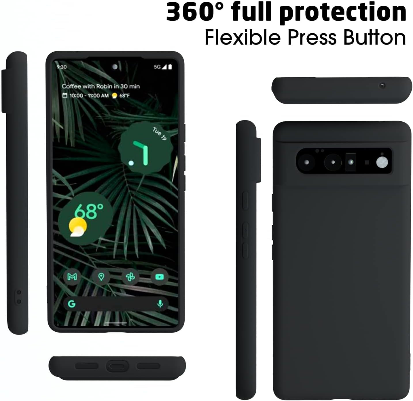 ABITKU Compatible with Google Pixel 6 Pro Case, Slim Silicone Gel Rubber Case Cover (With Microfiber Lining) Full Body Shockproof Design for Google Pixel 6 Pro - 6.7 Inch 2021 (Black)  ABITKU   