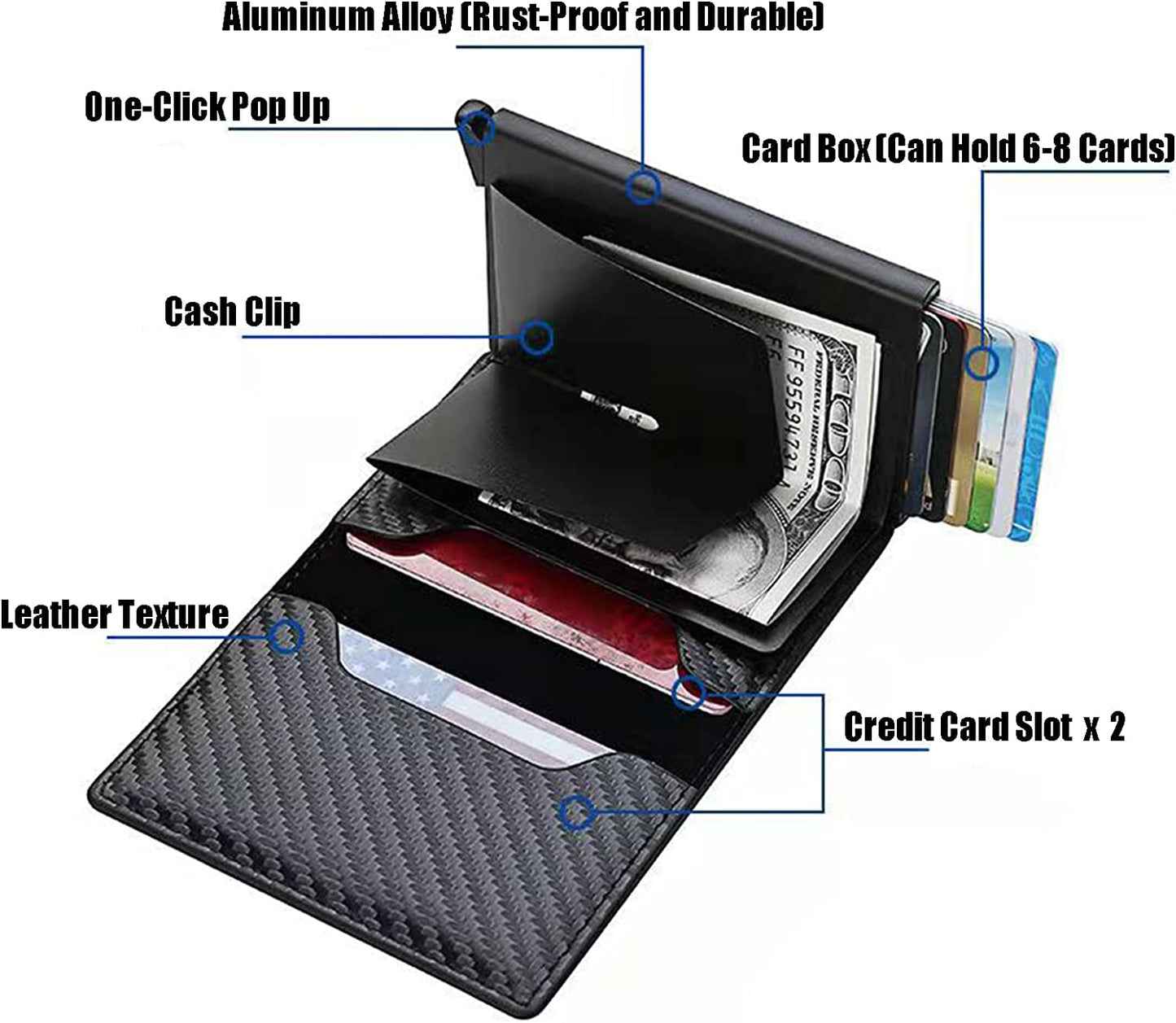 Wallet Case Card Holder with Airtag Slim Minimalist Leather Cash Credit Bifold RFID Blocking Men'S Gift Stealth ID Window Aluminum Metal Cards Pop-Up 8 Slots Wallets (Brown)  Creaweal   