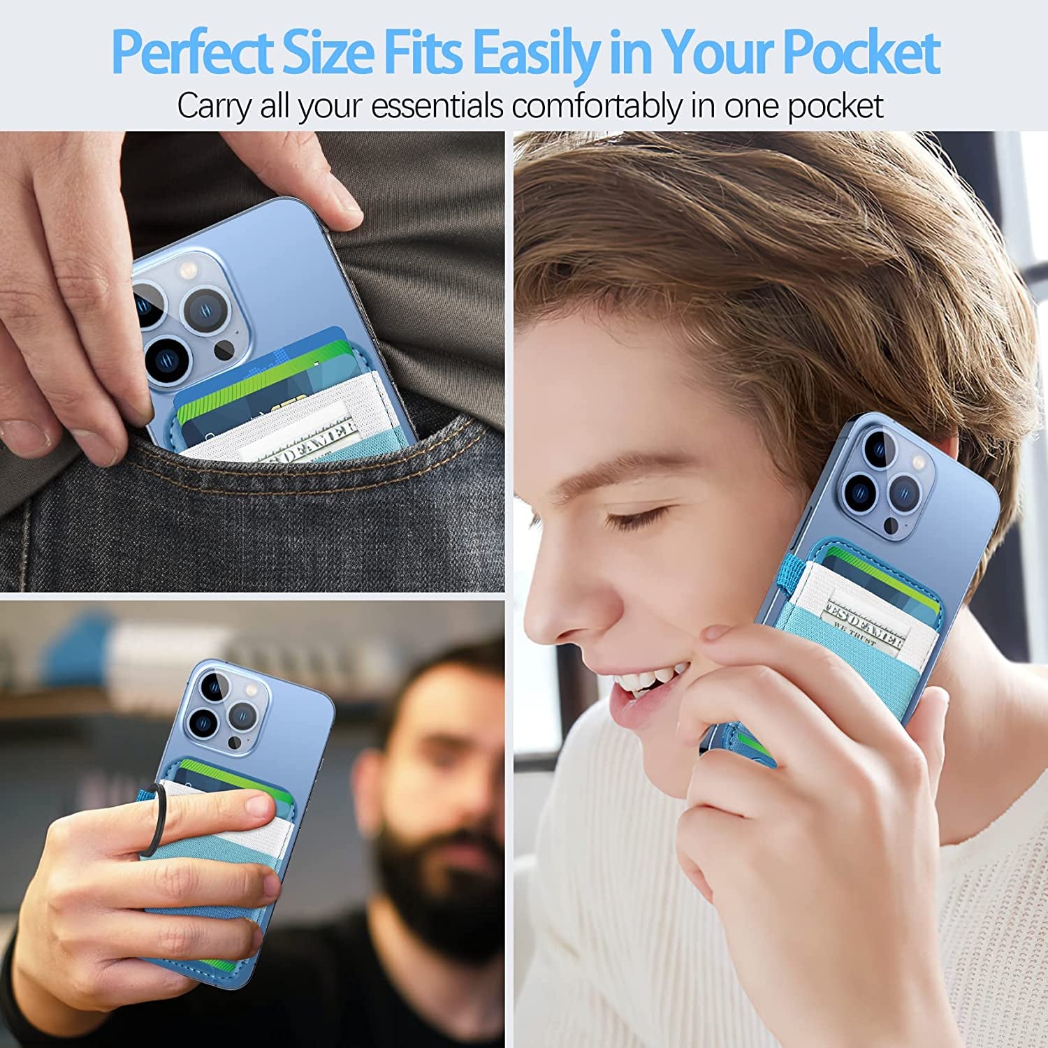 Magnetic Card Wallet Holder for Apple Magsafe, Magsafe Wallet for Iphone 14 Iphone 13 Iphone 12 Magsafe Leather Wallet, Magnetic Card Holder for Back of Iphone 14/13/ 12 Series, Fit 7 Cards, Blue  ExtreLife   