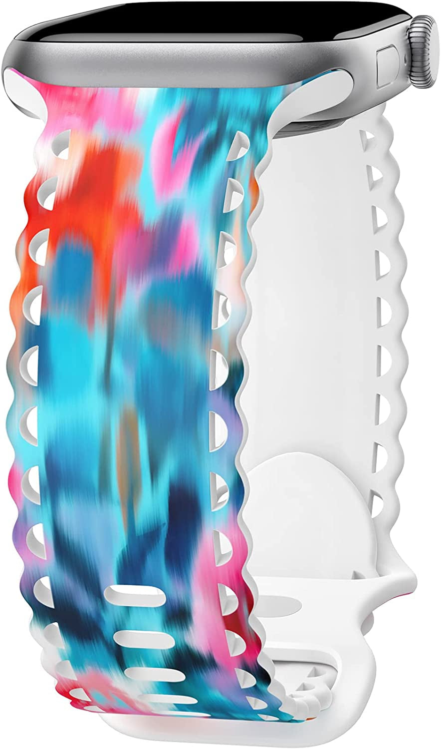 Upfurmach Compatible with Apple Watch Band 41Mm 40Mm 38Mm 49Mm 45Mm 44Mm 42Mm Women Girl, Rose Floral Print Lace Hollow-Out Soft Silicone Sport Bands for Iwatch Ultra SE Series 8 7 6 5 4 3 2 1, Rosb-38  UpfurMach D-Abstract Colorful 41mm/40mm/38mm 