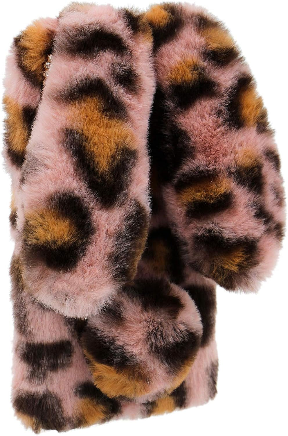 LCHDA Rabbit Case for Oneplus Nord N200 5G, Cute 3D Bunny Ears Soft Furry Hairball Fuzzy Warm Winter Faux Fur Plush Fluffy Flexible TPU Bumper Women Girls Protective Skin Cover - Leopard Pink  LCHDA   