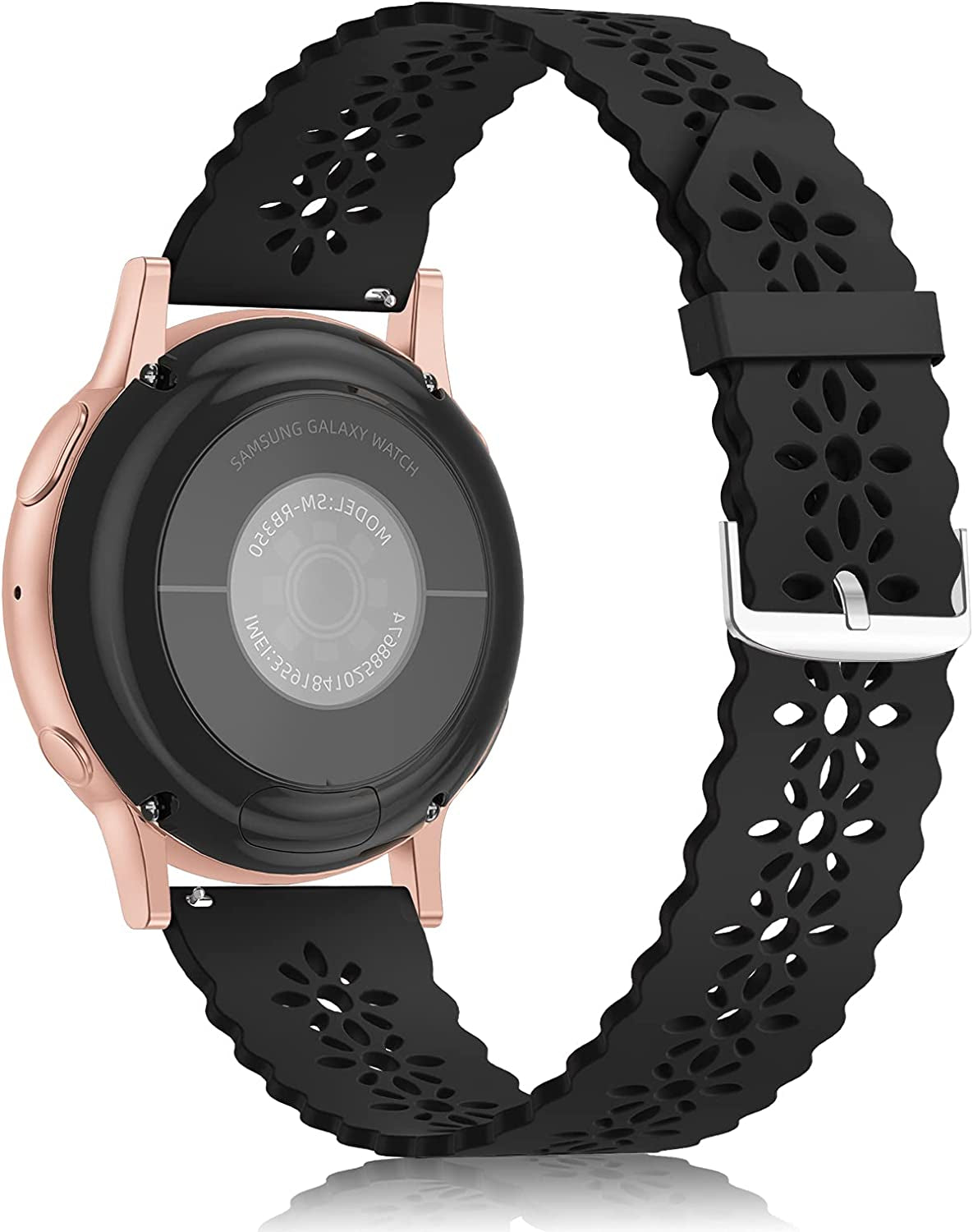 Lace Silicone Band 20Mm Compatible for Samsung Galaxy Watch 4 40Mm 44Mm/Watch 3 41Mm/Active 2 Watch Bands 40Mm 44Mm/Watch 4 Classic 42Mm 46Mm, Slim Bands Soft Smartwatch Strap for Women(Black)  Seizehe   