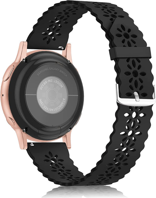 Lace Silicone Band 20Mm Compatible for Samsung Galaxy Watch 4 40Mm 44Mm/Watch 3 41Mm/Active 2 Watch Bands 40Mm 44Mm/Watch 4 Classic 42Mm 46Mm, Slim Bands Soft Smartwatch Strap for Women(Black)  Seizehe   