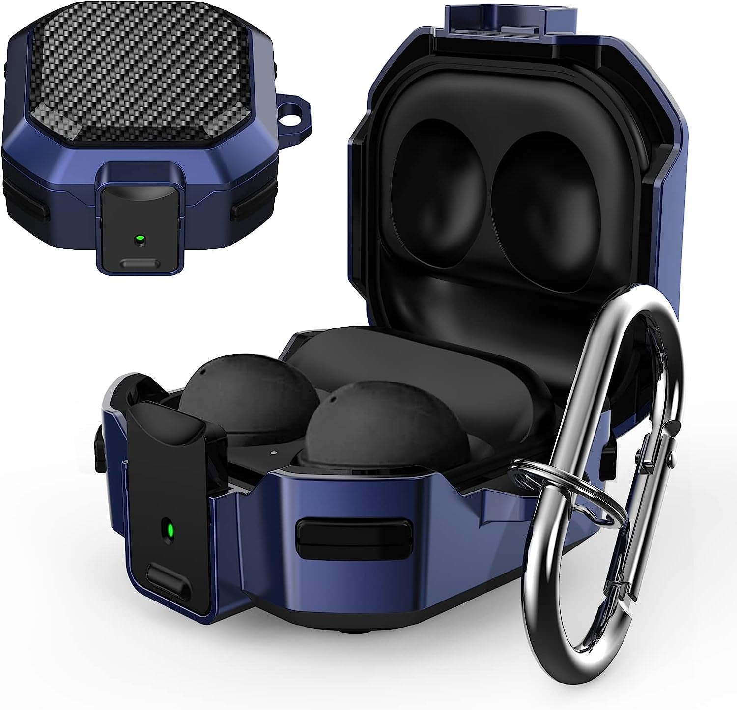 Lopnord for Galaxy Buds 2 Pro Case/Galaxy Buds Pro Case/Galaxy Buds 2 Case/Galaxy Buds Live Case with Lock, Carbon Fiber Shockproof Cover for Galaxy Buds Pro Case Samsung Earbuds with Keychain…  Lopnord US Blue  