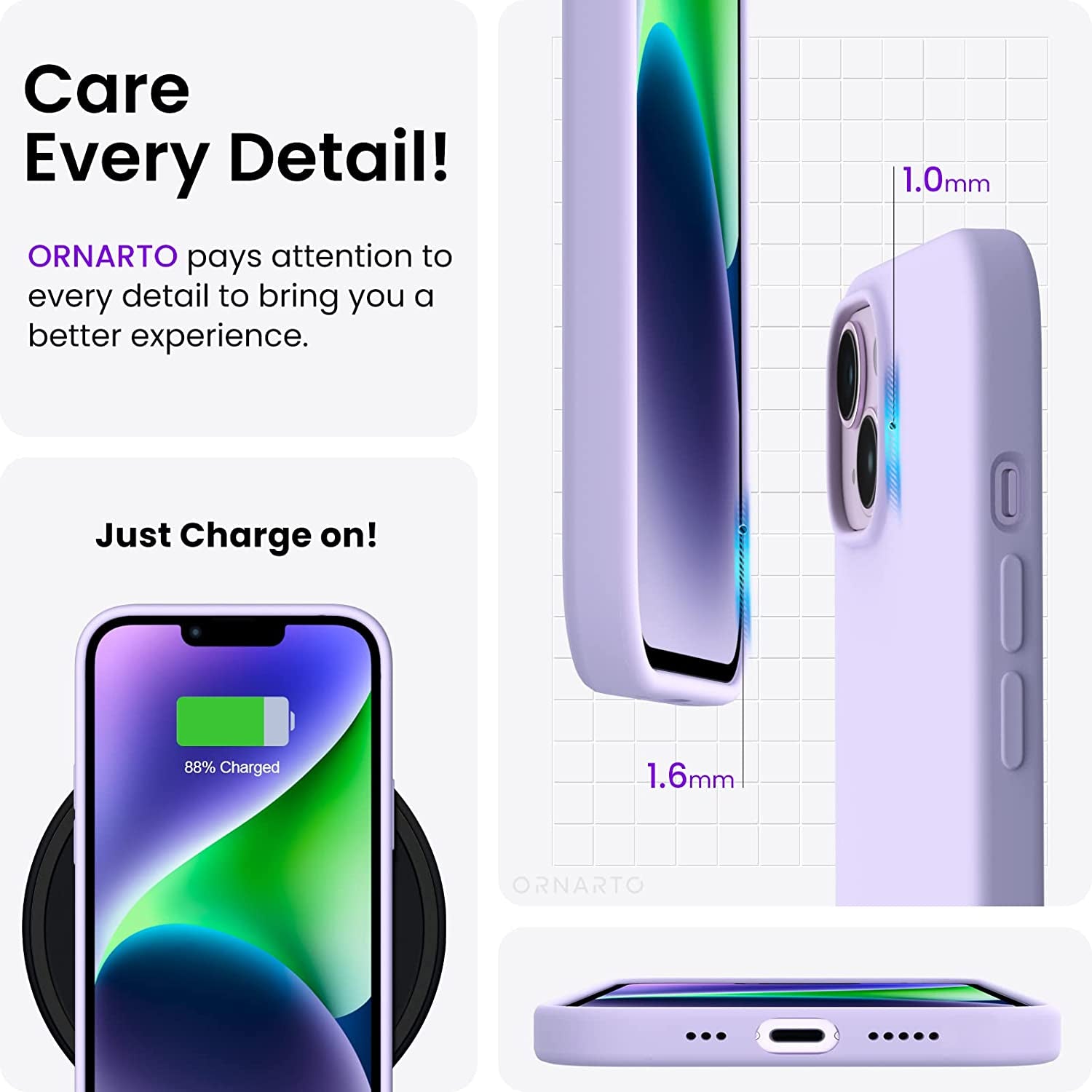 ORNARTO Compatible with Iphone 14 Case 6.1, Slim Liquid Silicone 3 Layers Full Phone Covered Soft Gel Rubber Case Protective Phone Cover 6.1 Inch-Pastel Lilac  ORNARTO   