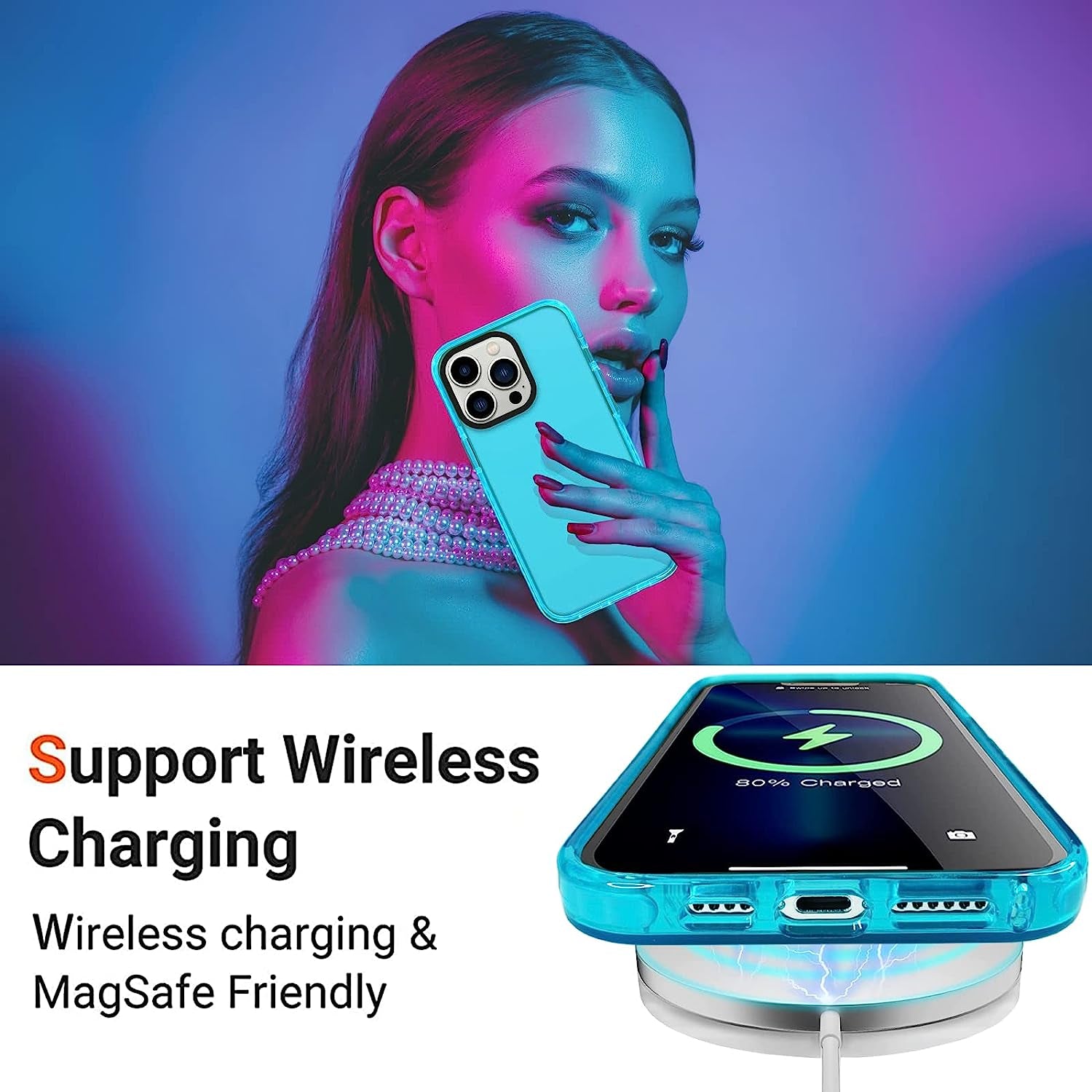 Neon Clear Iphone 14 Pro Max Case, Vibrant 80S Design, Camera Protector, Soft Silicone Shockproof - 6.7Inch  Simapu   