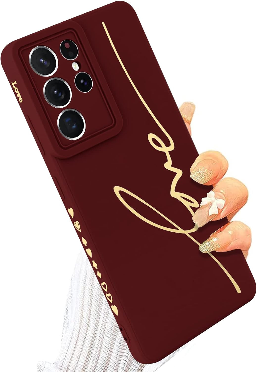 MOWIME for Samsung Galaxy S21 Ultra 5G Case, Back Cute Plating Love Letter Graphic with Anti-Fall Lens Cameras Cover Protection Soft TPU Shockproof Anti-Fingerprint Phone Cases for Women Girls Men-Red  MOWIME   