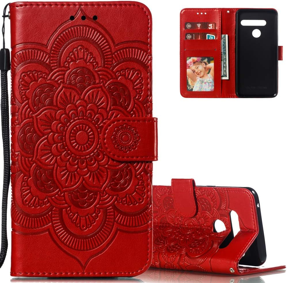 LEECOCO for LG G8 Thinq Case Mandala Embossing Luxury PU Leather Flip Notebook Wallet Bookstyle Magnetic Stand Card Slot Folio Bumper Protection Cover for LG G8 / G8S / G8 Thinq Mandala Black LD  LEECOCOO Ld: Mandala Red  